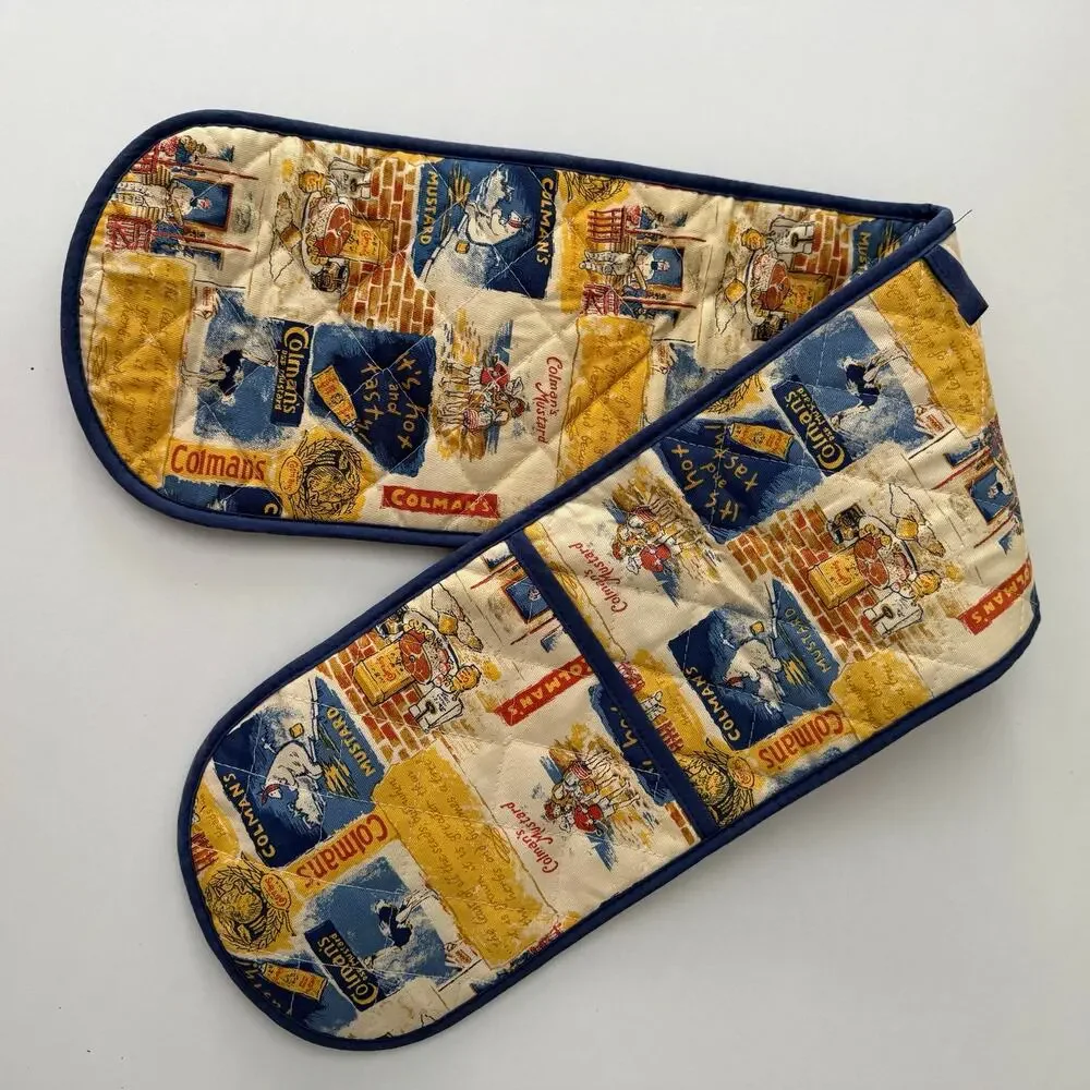 Vintage Colman’s Mustard Quilted Oven Mitts Double Ended Pot Holder